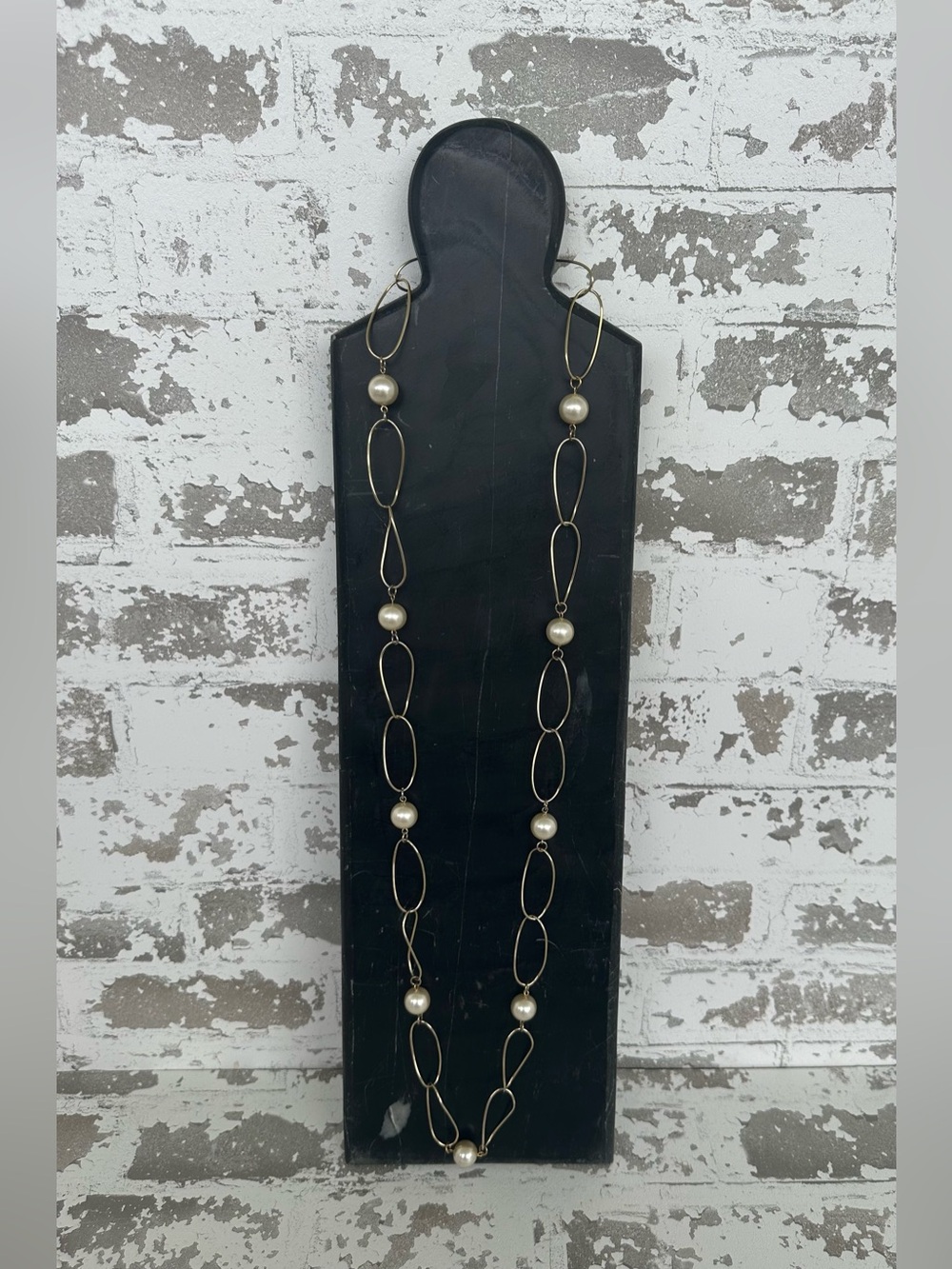 Gold Link and Pearl Long Necklace - Elegant Women Jewelry